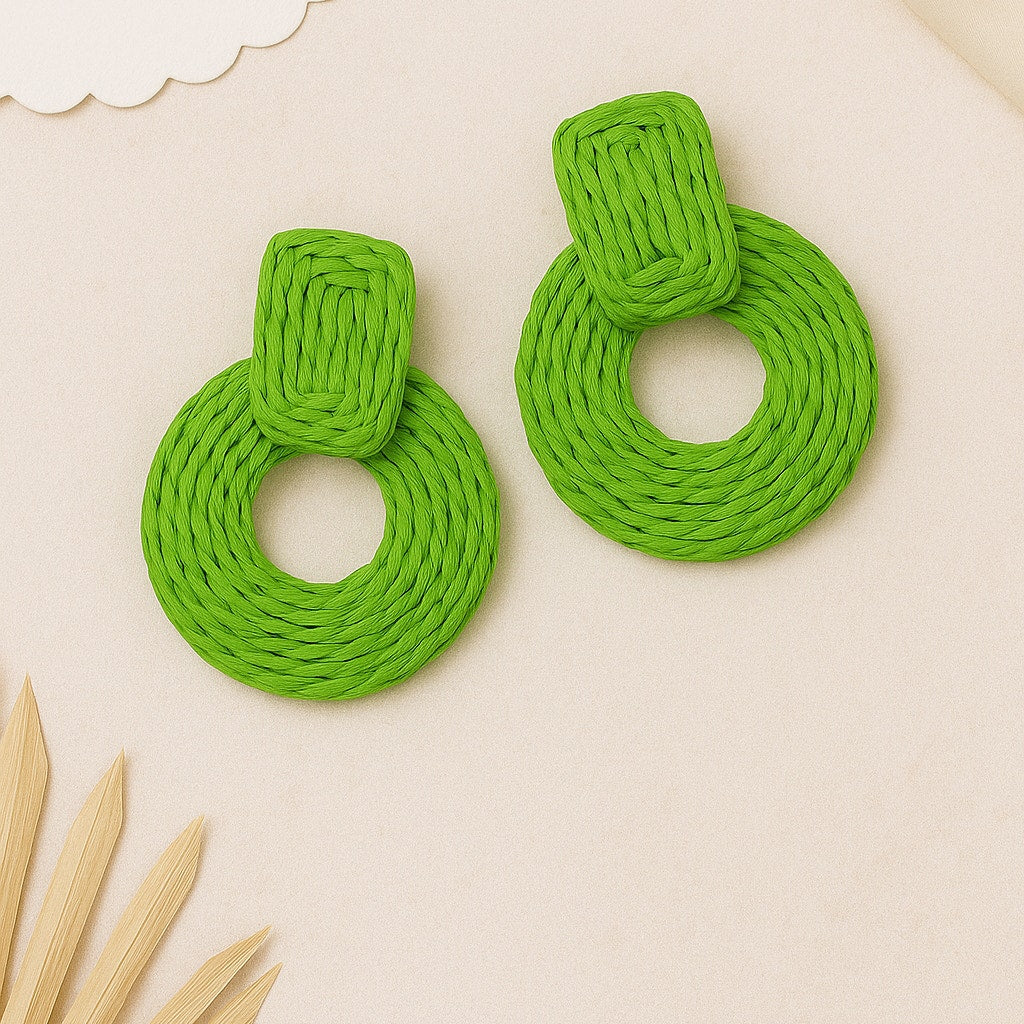 A247-D • Boho Geometric Raffia Rattan Earrings