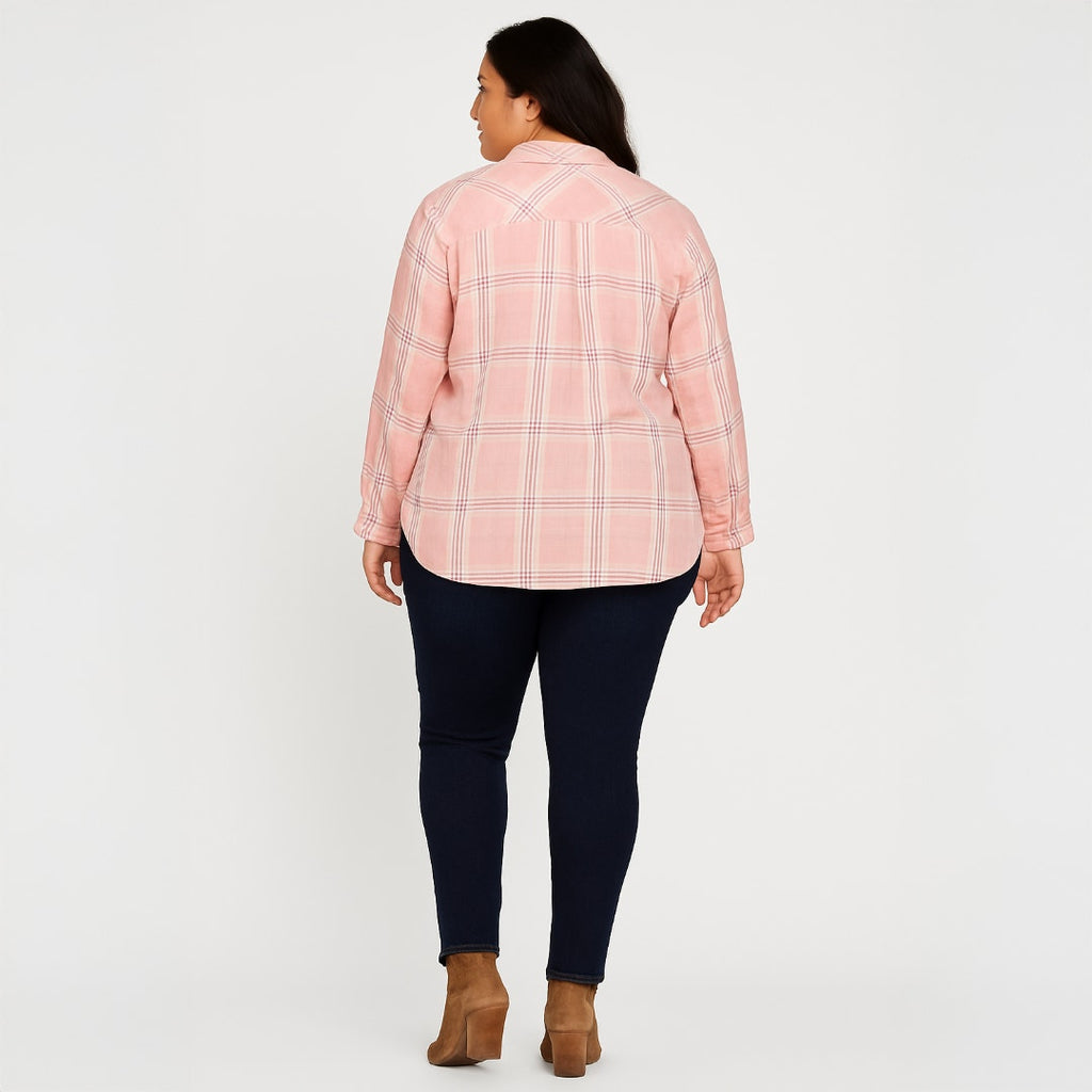 A517-B • Style & Co Pink Plaid Button-Front Flannel Shirt