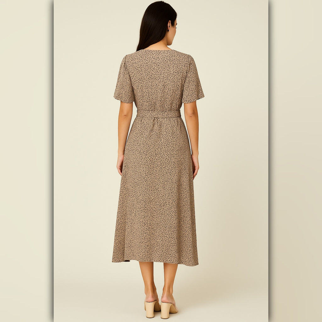 A427 • Leopard Print Midi Dress with Tie Waist