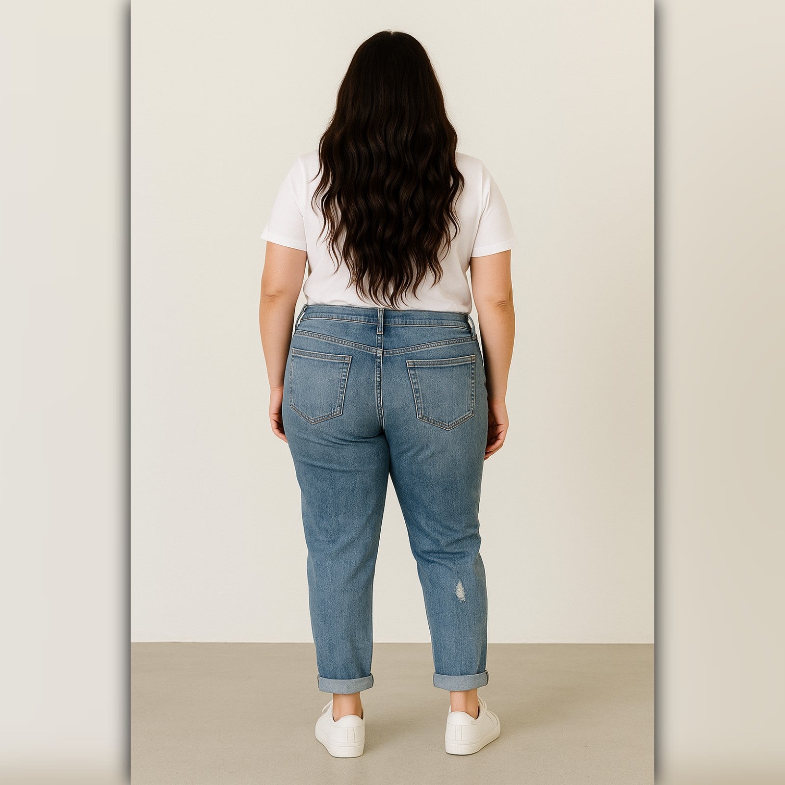 A441 • Distressed Mid-Rise Boyfriend Jeans – Medium Wash Denim