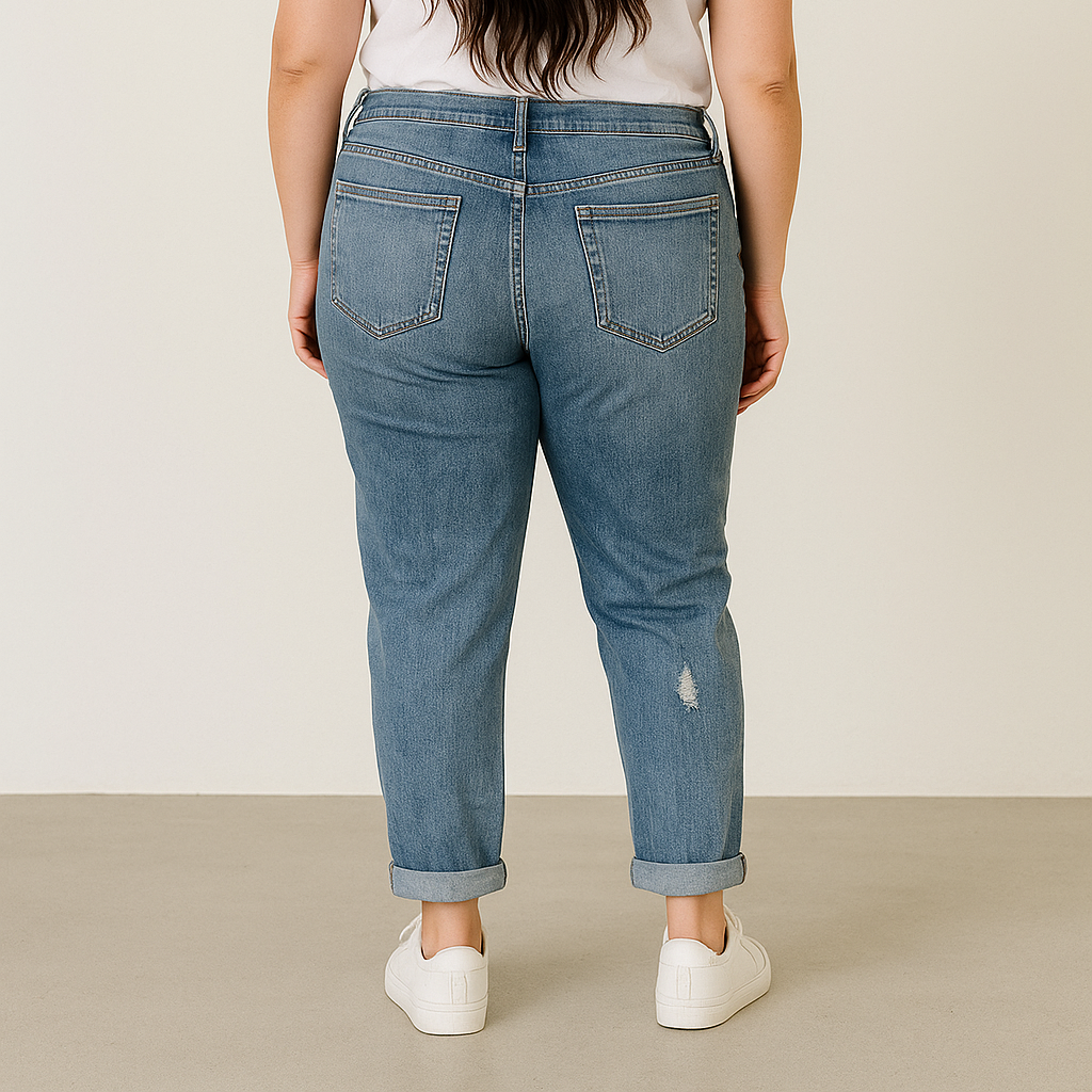A441 • Distressed Mid-Rise Boyfriend Jeans – Medium Wash Denim