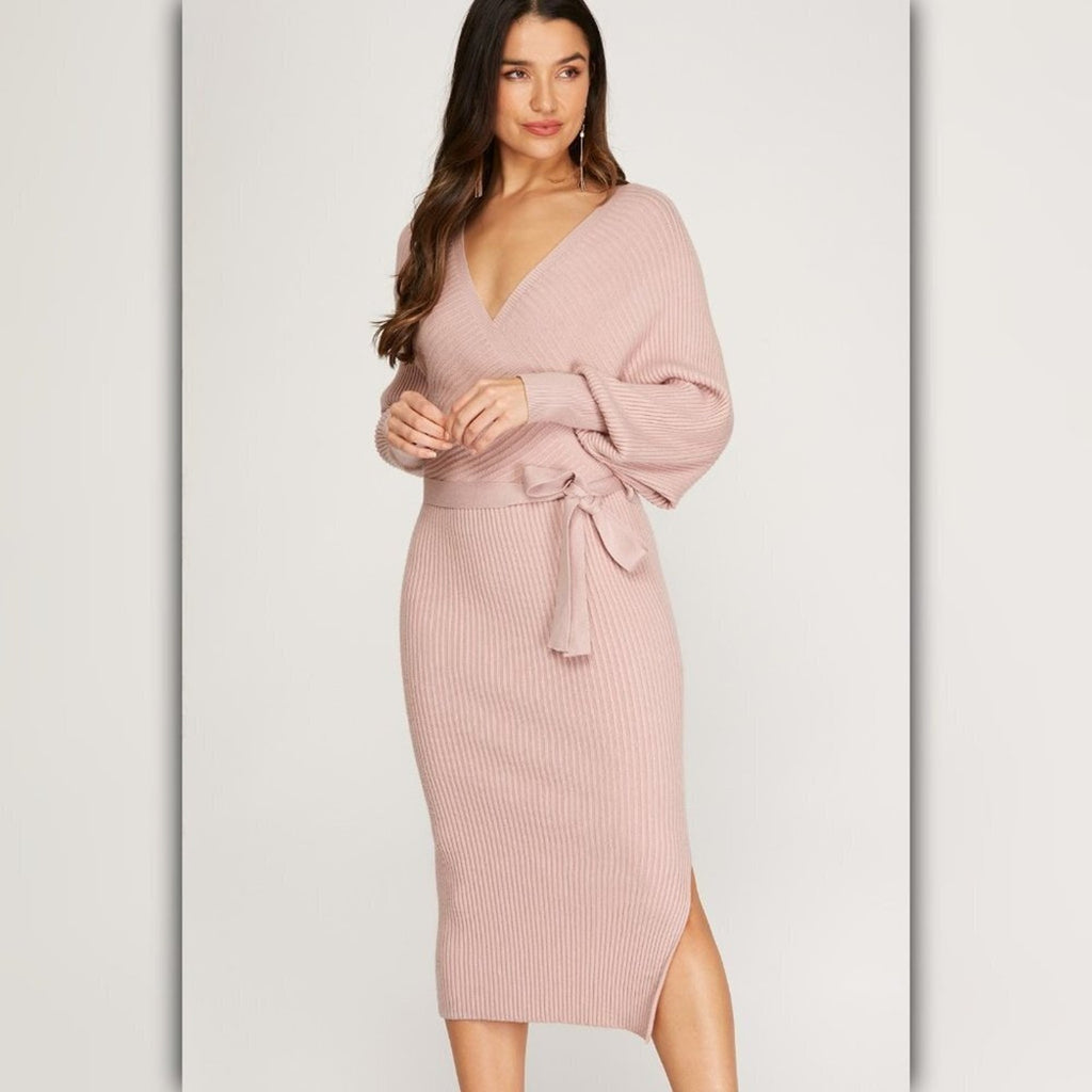 A492 • Cozy Elegance Wrap Knit Midi Dress