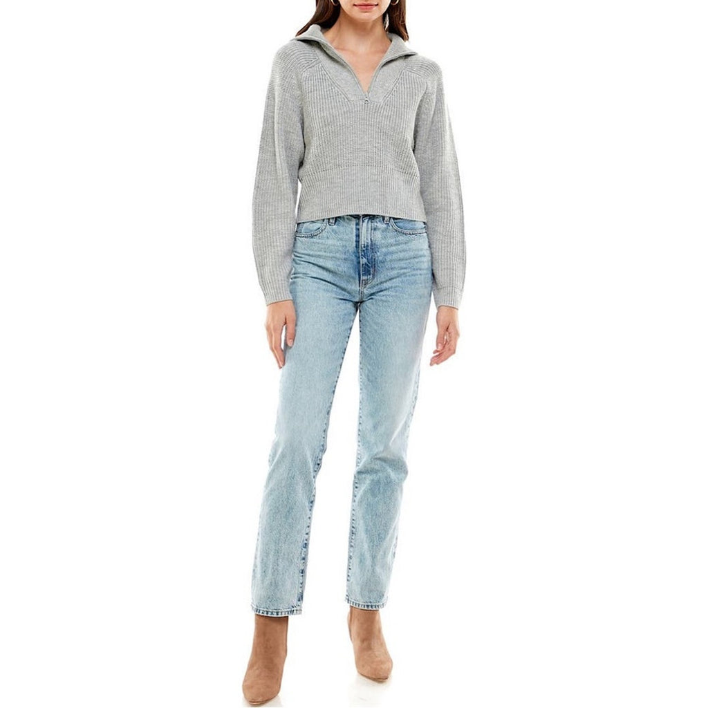 A264 • WAYF Light Heather Grey Zip Collar Knit Sweater