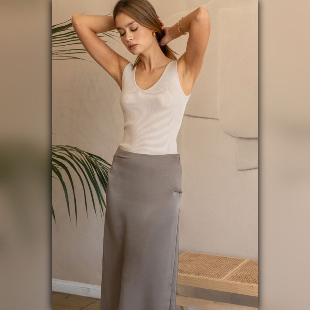 A046-B • V Neck Sleeveless Ribbed Tank Top