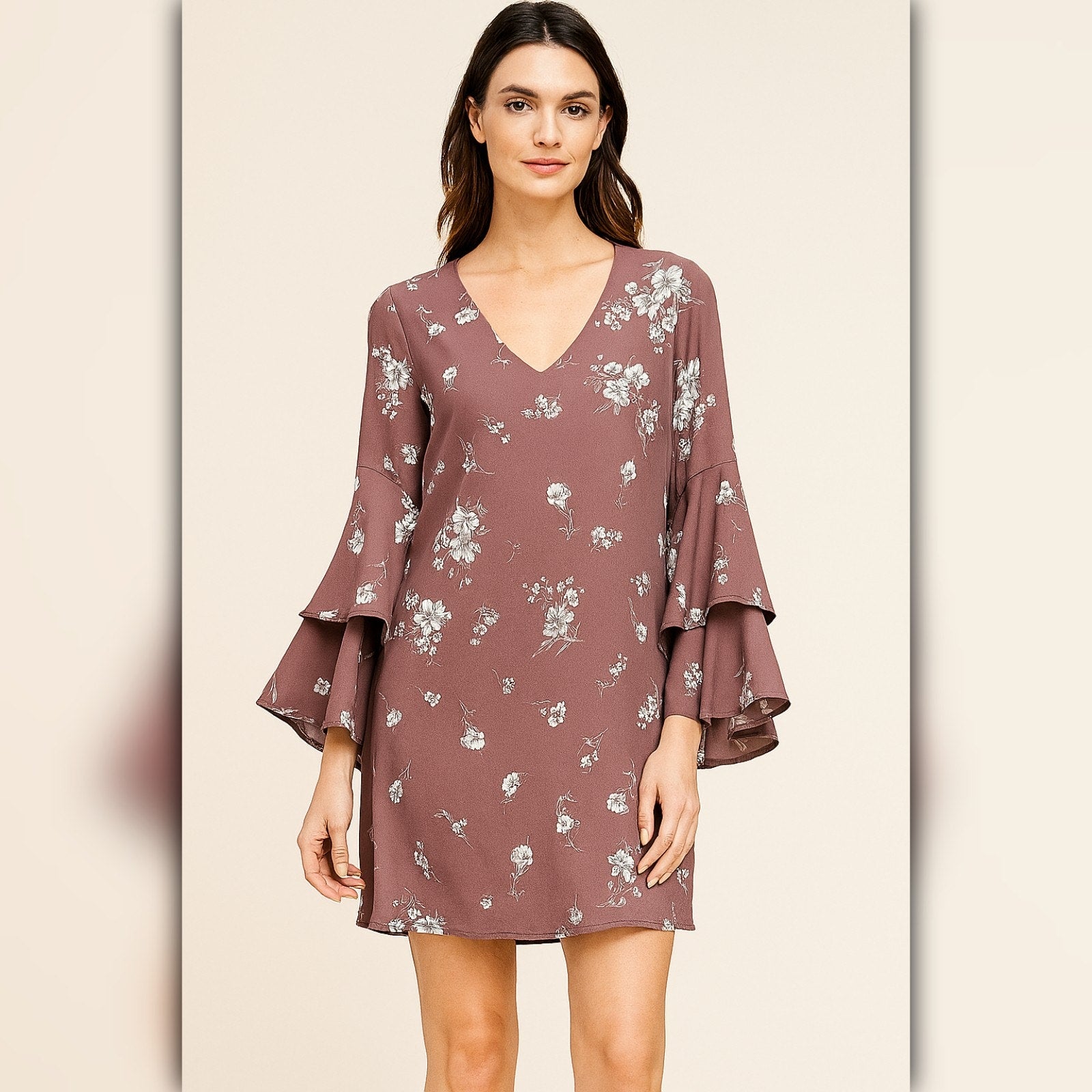 A430 • Light Purple Floral Bell Sleeve Mini Dress