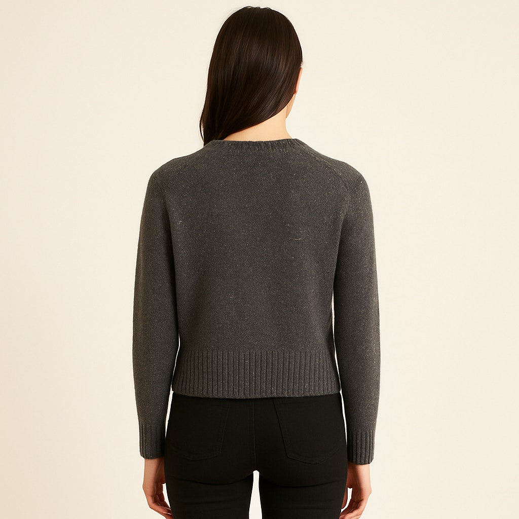A504-A • Crew Neck Cashmere-Like Cropped Knit Sweater