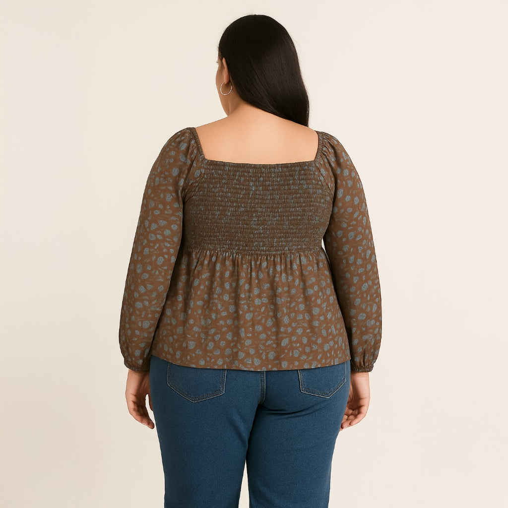 A519 • Plus Size Tie-Front Leopard Peplum Blouse