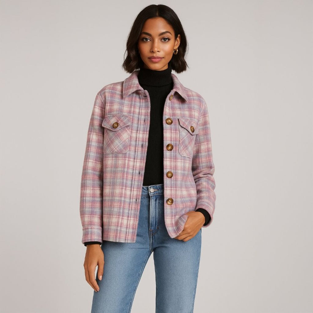 A011 • Pink Plaid Button-Front Shacket Jacket