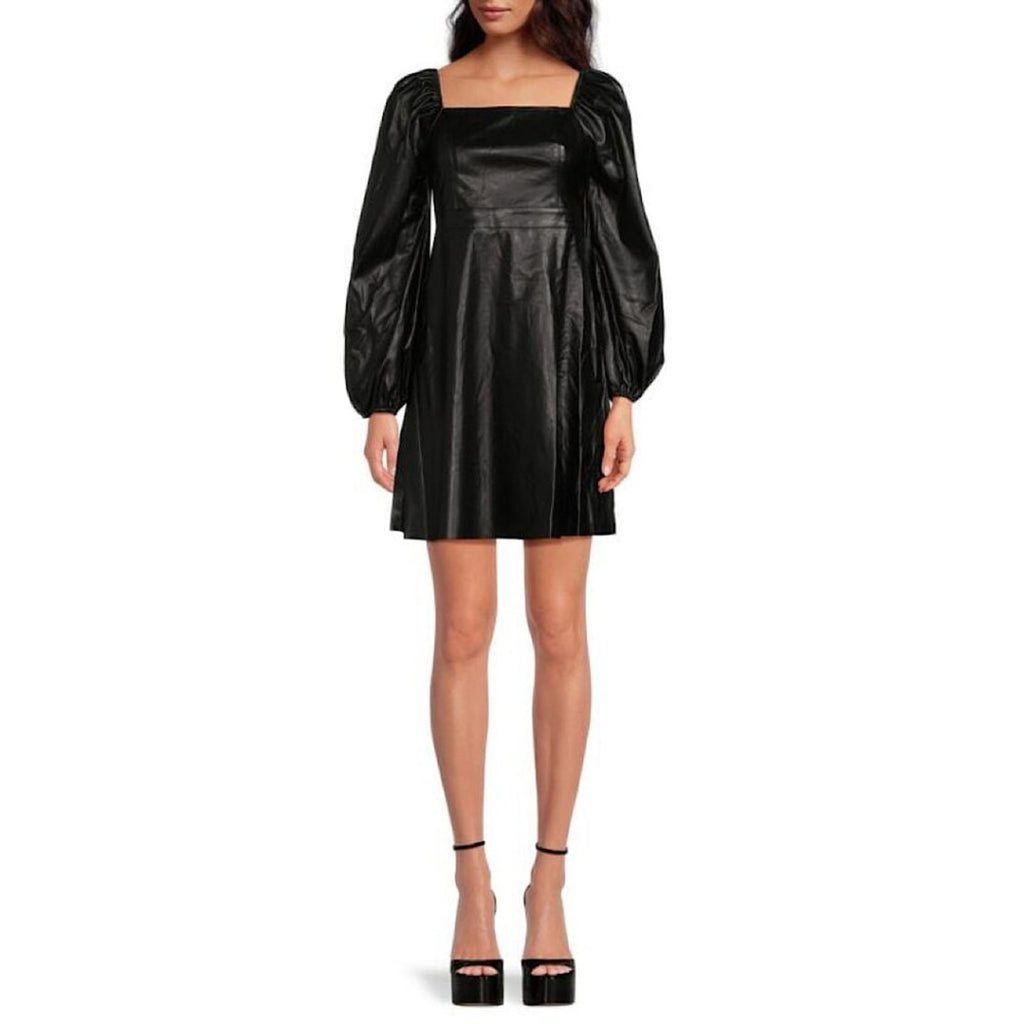 A176 • Faux Leather Puff Sleeve Mini Dress