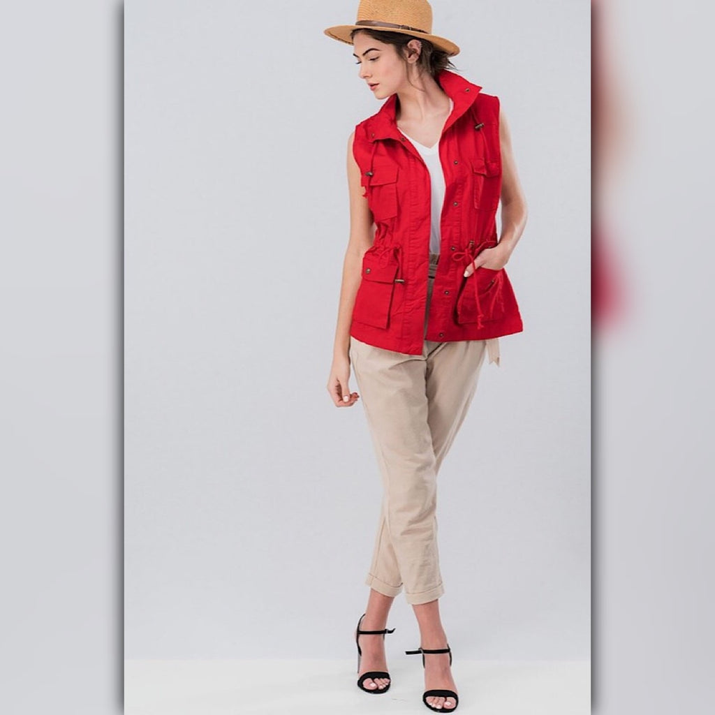 A071-A ◾Red Hooded Utility Anorak Vest