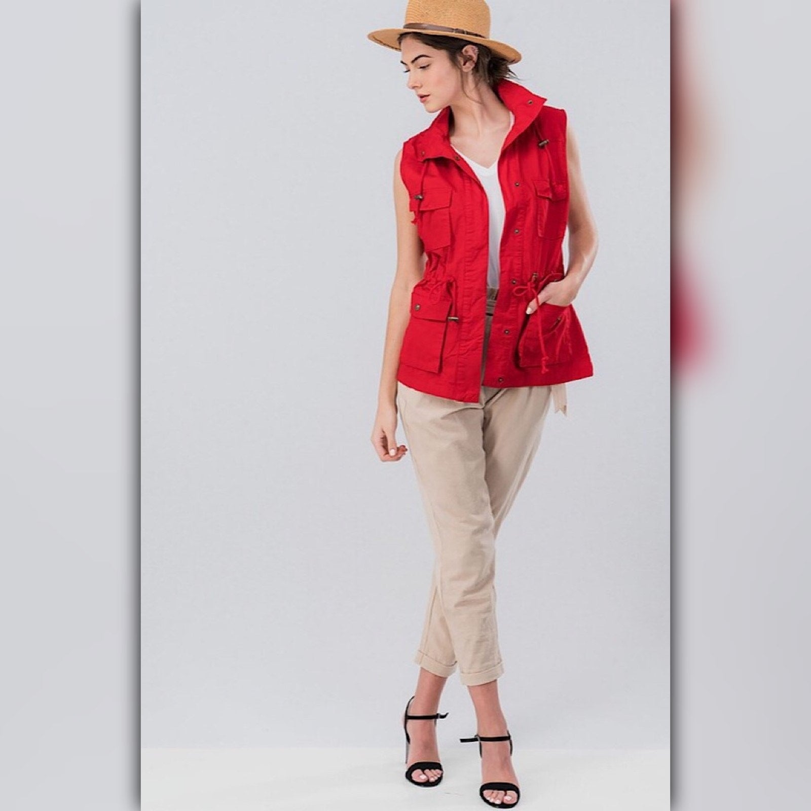 A071-A ◾Red Hooded Utility Anorak Vest