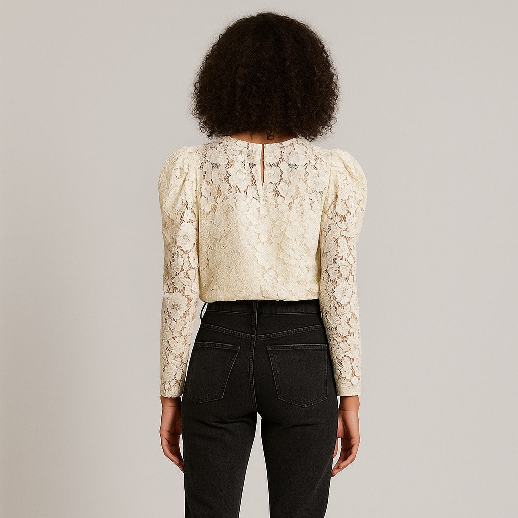 A503 • Express Cream Lace Puff Sleeve Blouse
