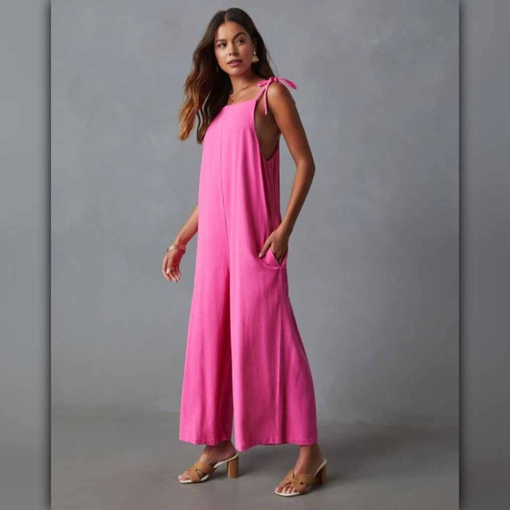 A059 • Pink Linen Blend Relaxed Jumpsuit