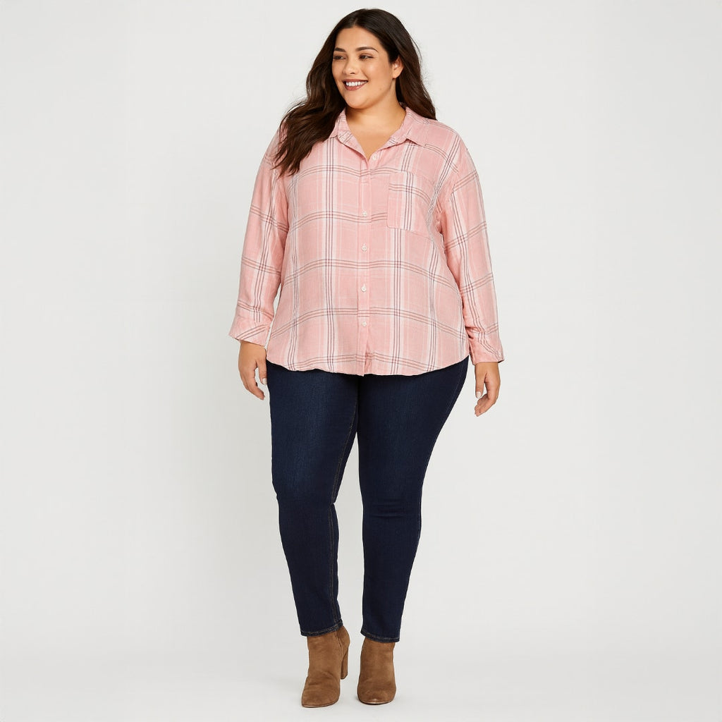 A517-B • Style & Co Pink Plaid Button-Front Flannel Shirt