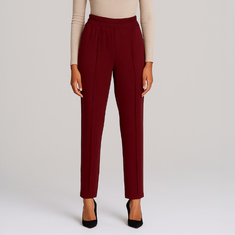 A293-C • High-Rise Knit Ankle Trousers in Deep Burgundy