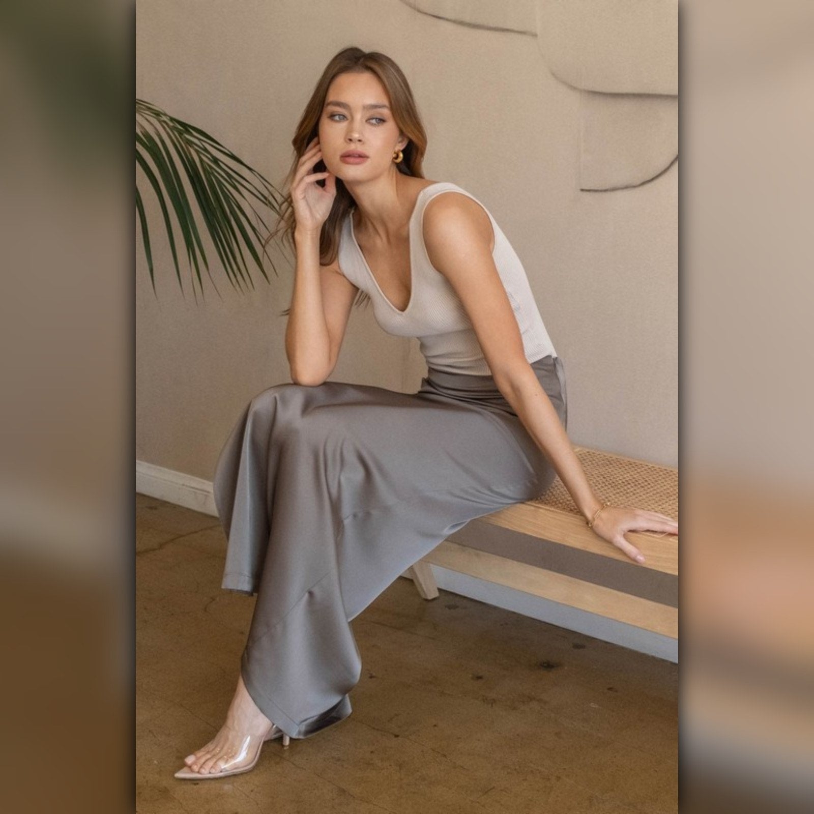 A046-B • V Neck Sleeveless Ribbed Tank Top