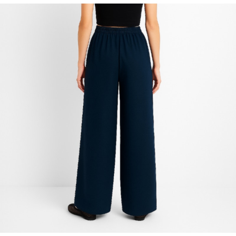 A272 • Wide-Leg Pleated Trousers with Elastic Waist in Deep Navy