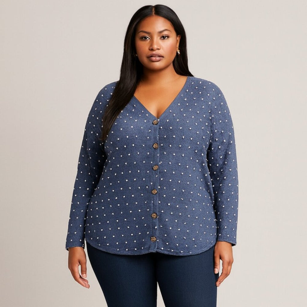 A412 • Navy Textured Polka Dot Button Cardigan