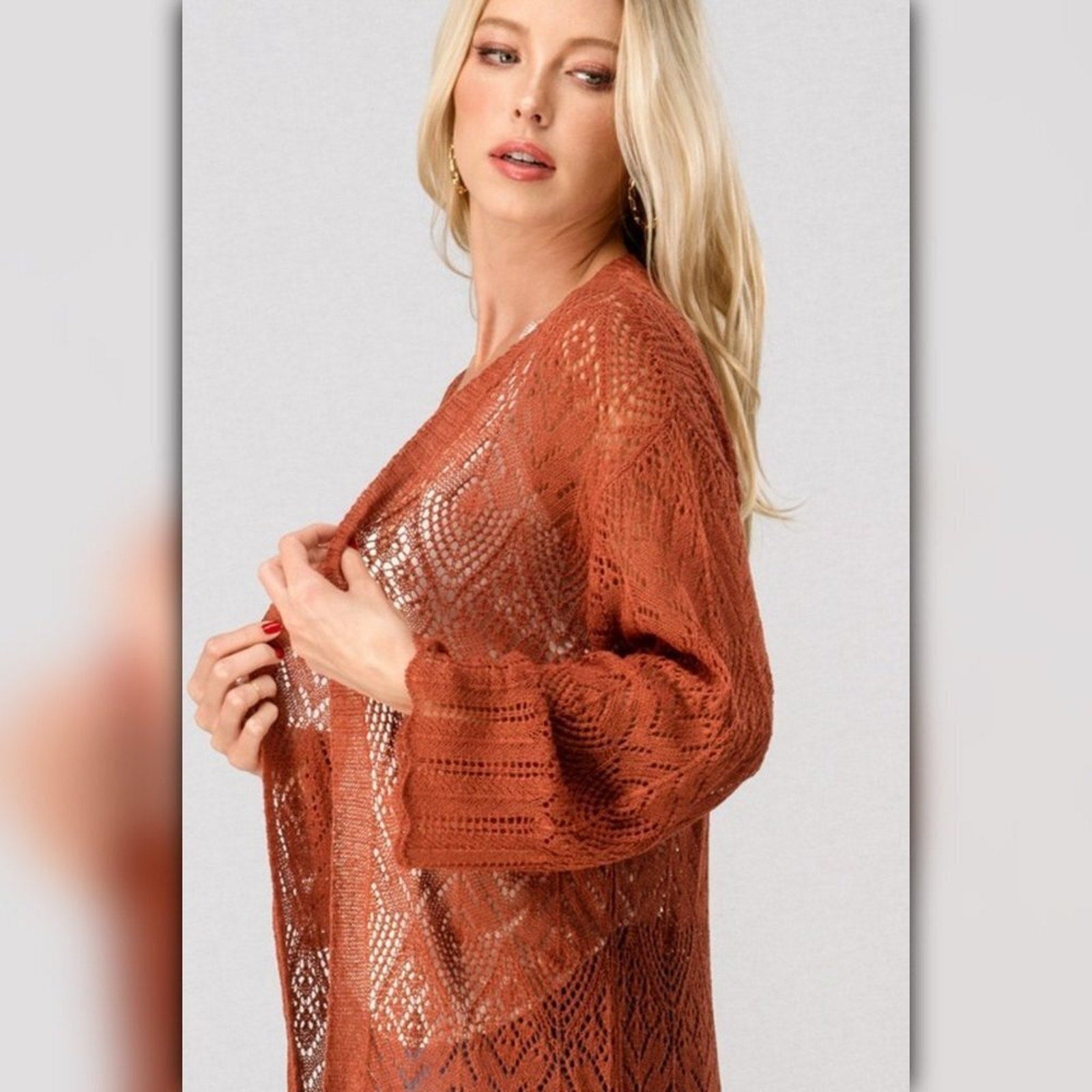 A713 ◾Lace Bell Sleeve Crochet Cardigan