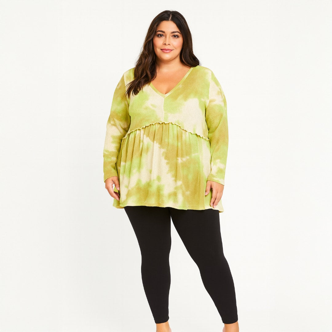 A518 • Tie-Dye Textured Babydoll Long Sleeve Top