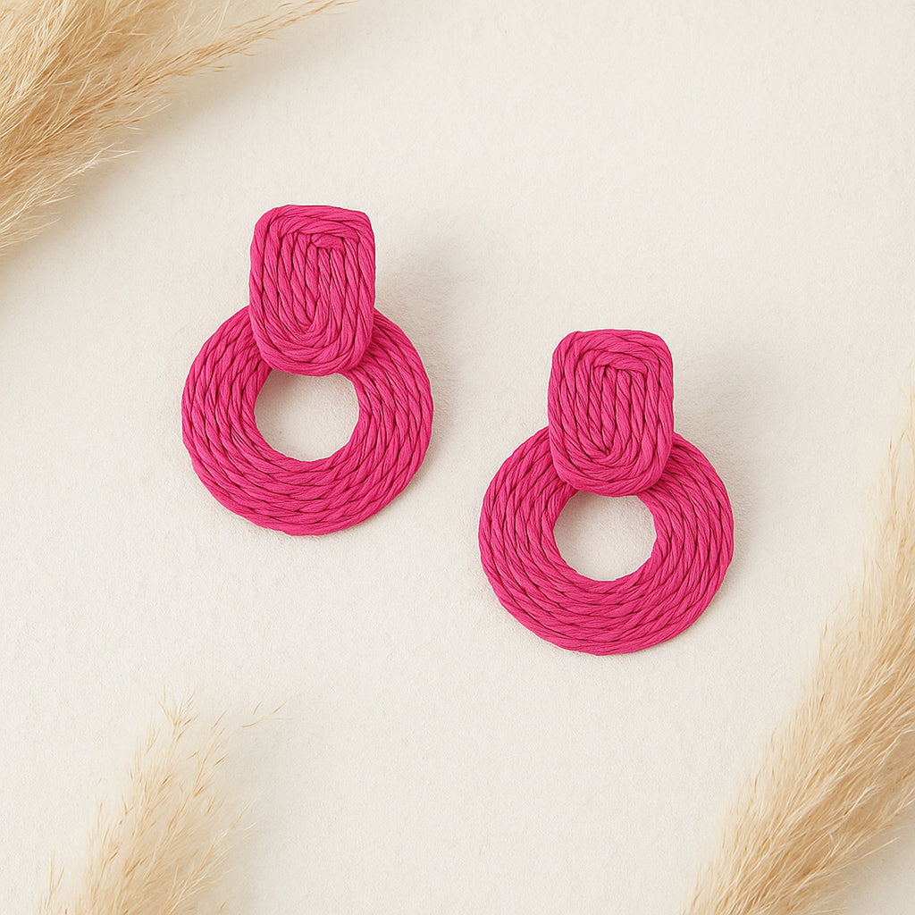 A247-E • Boho Geometric Raffia Rattan Earrings