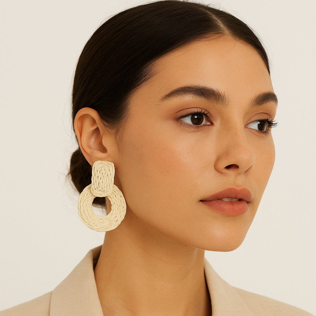 A247-C • Boho Geometric Raffia Rattan Earrings