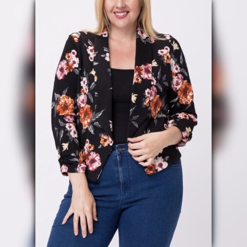 A038 • 3/4 Sleeves Floral Print Blazer