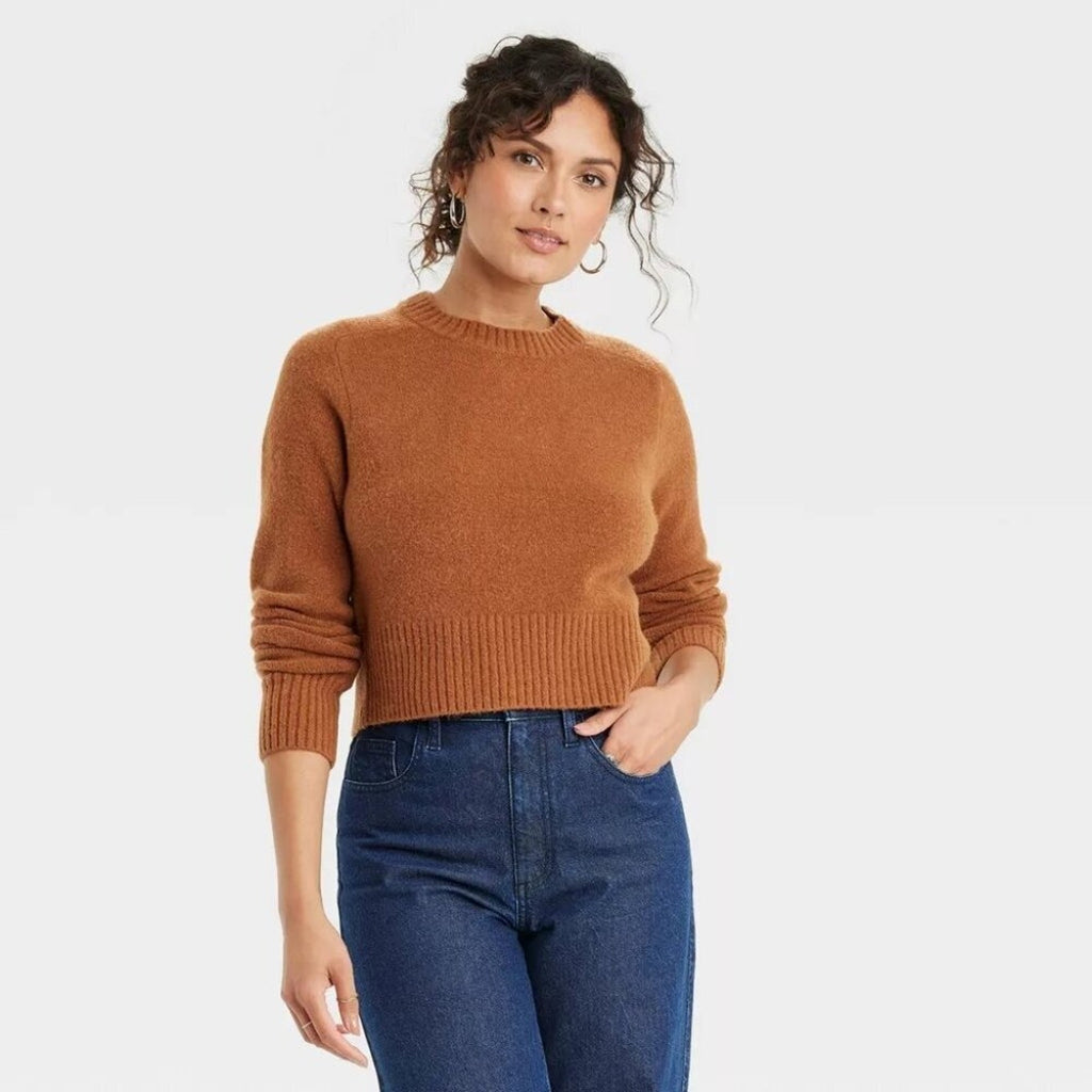 A504-B • Crew Neck Cashmere-Like Pullover Cropped Knit Sweater