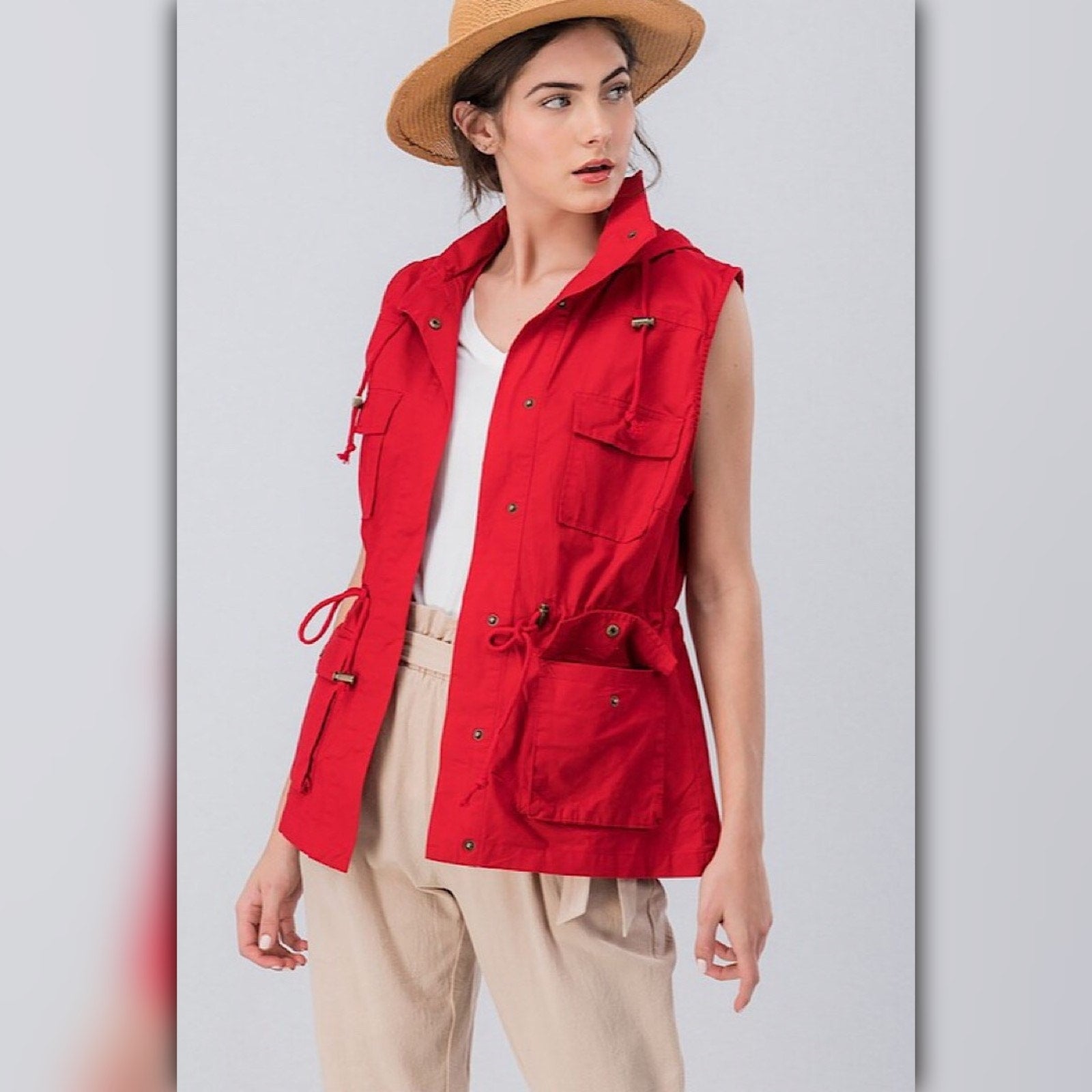 A071-A ◾Red Hooded Utility Anorak Vest