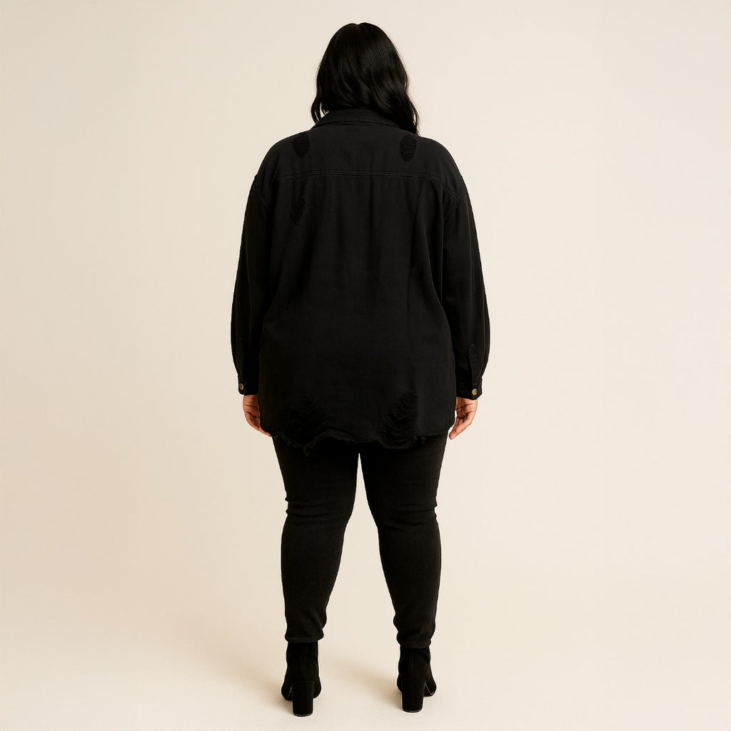 A500 • Distressed Black Button-Up Shacket