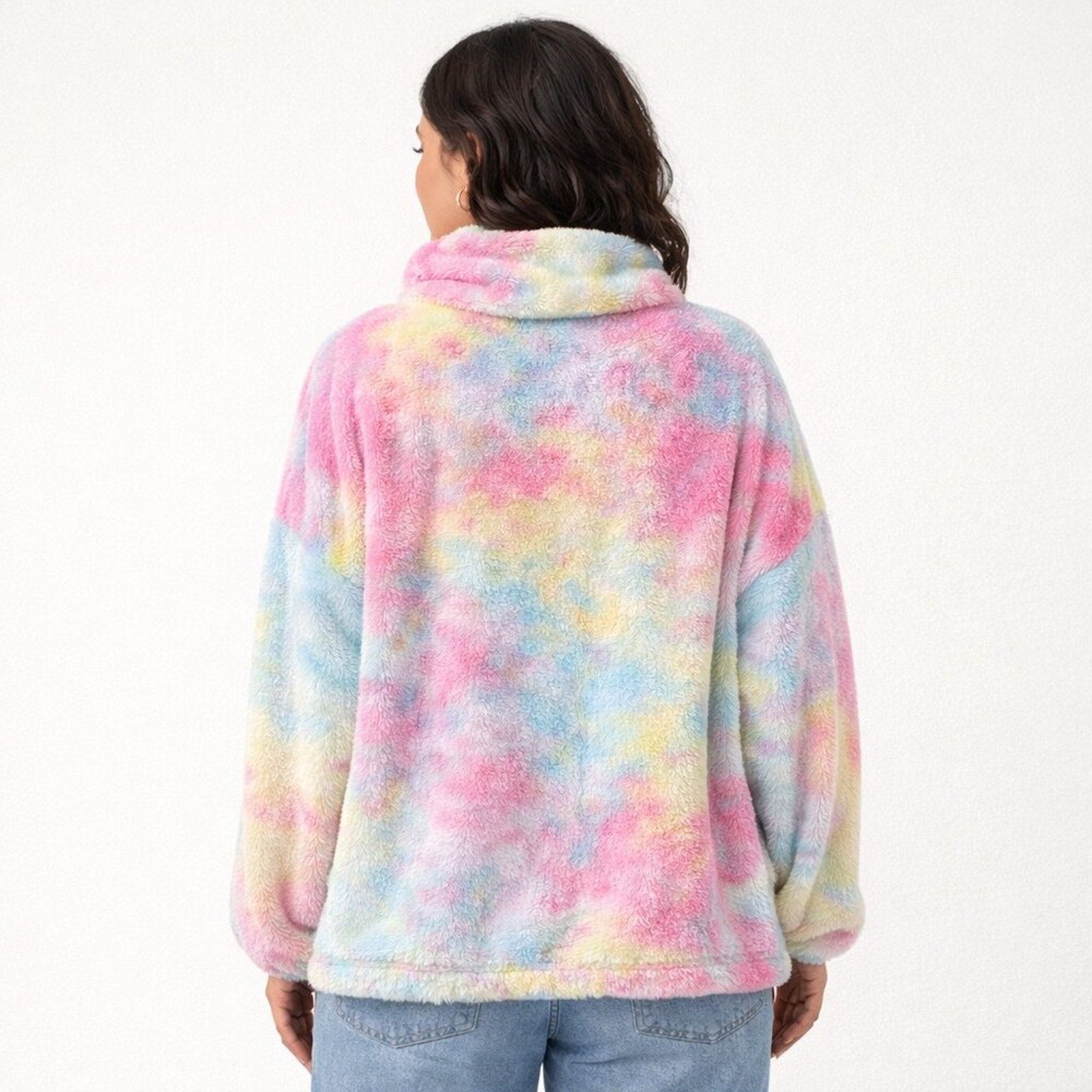 A684 • Pastel Tie Dye Sherpa Zip Pullover