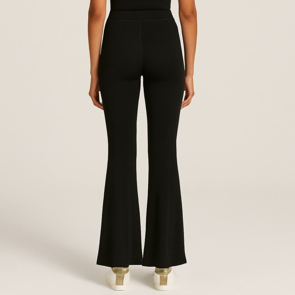 A187-A • Area Stars Black Ribbed Flare Pull-On Pants