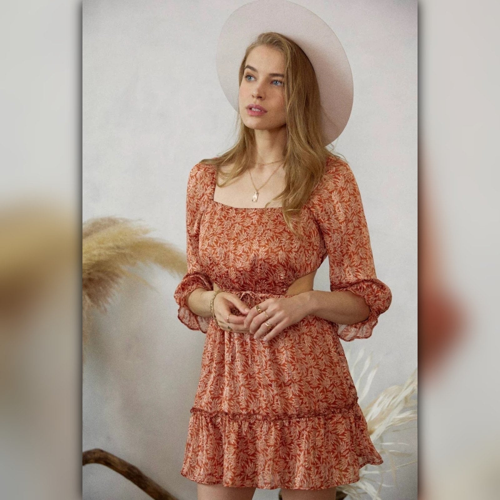 A209 • Margeaux Rust Metallic Printed Mini Dress