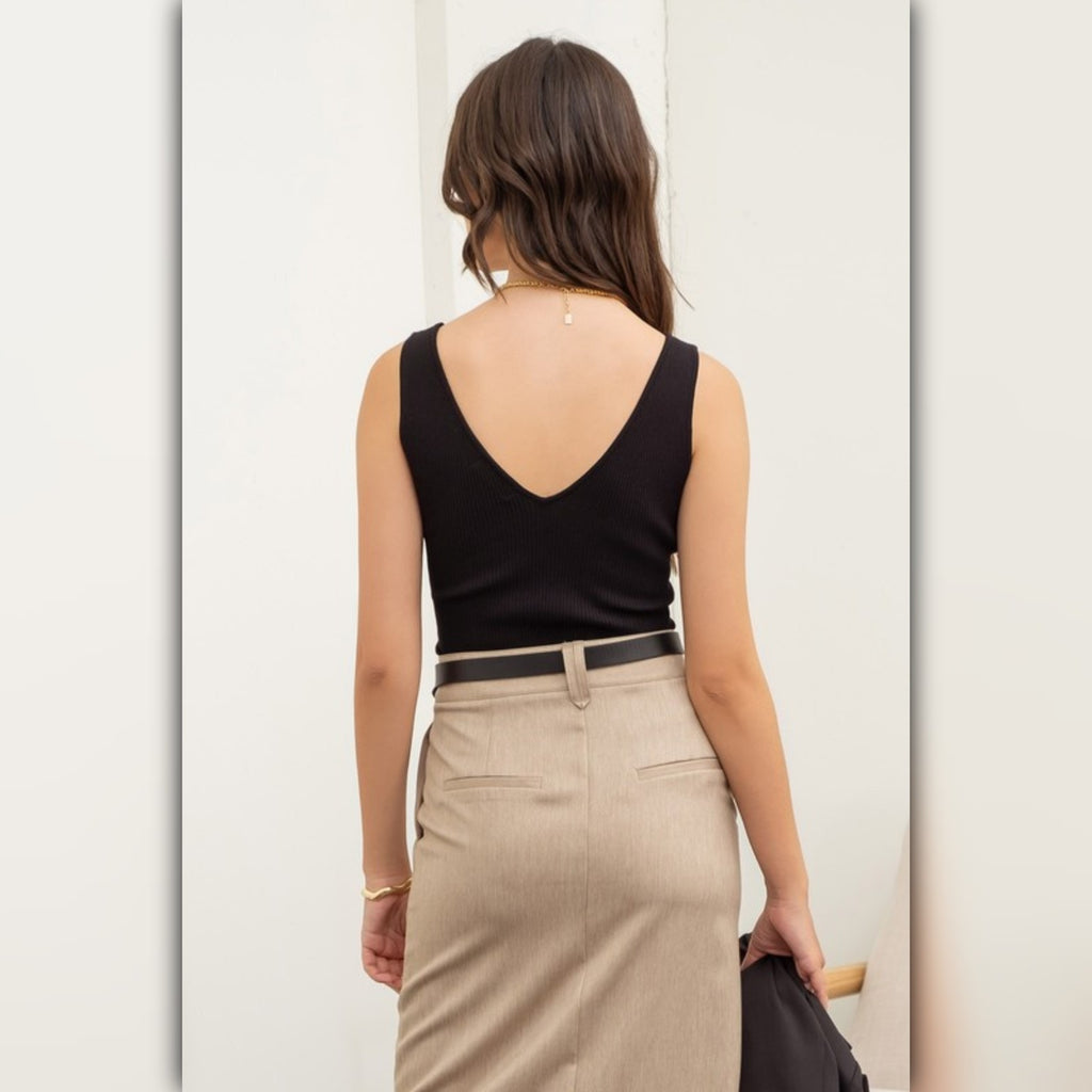 A046-C • V-Neck Sleeveless Ribbed Tank Top