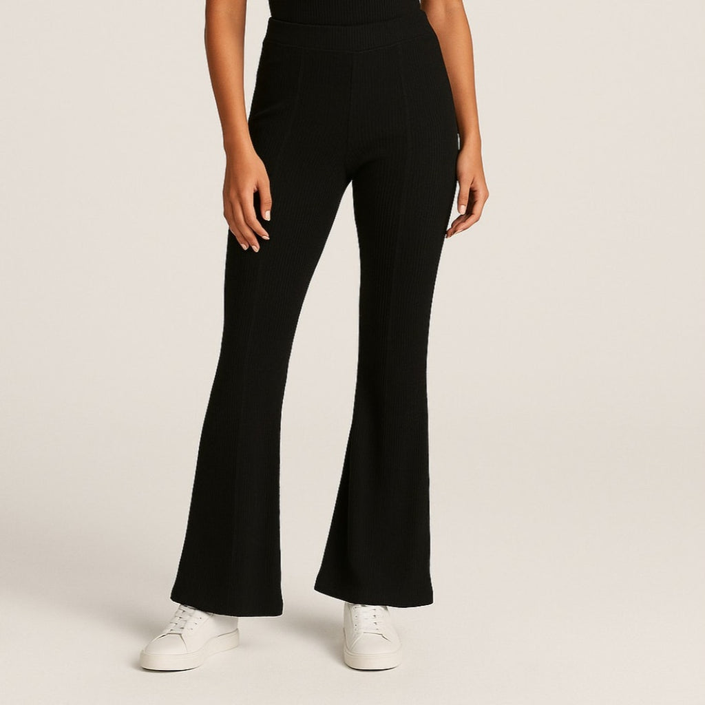 A187-A • Area Stars Black Ribbed Flare Pull-On Pants