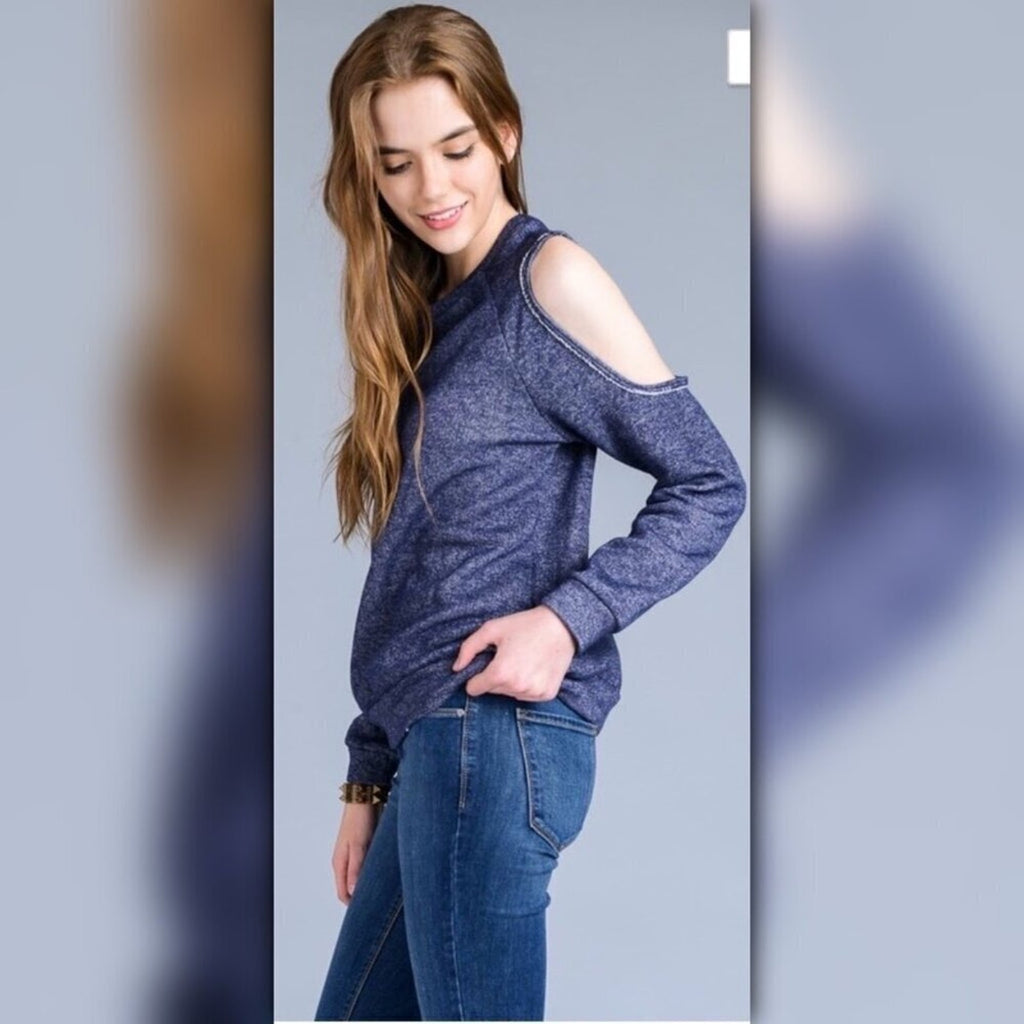 A067-A • Cold Shoulder Crew Neck Pullover Sweater