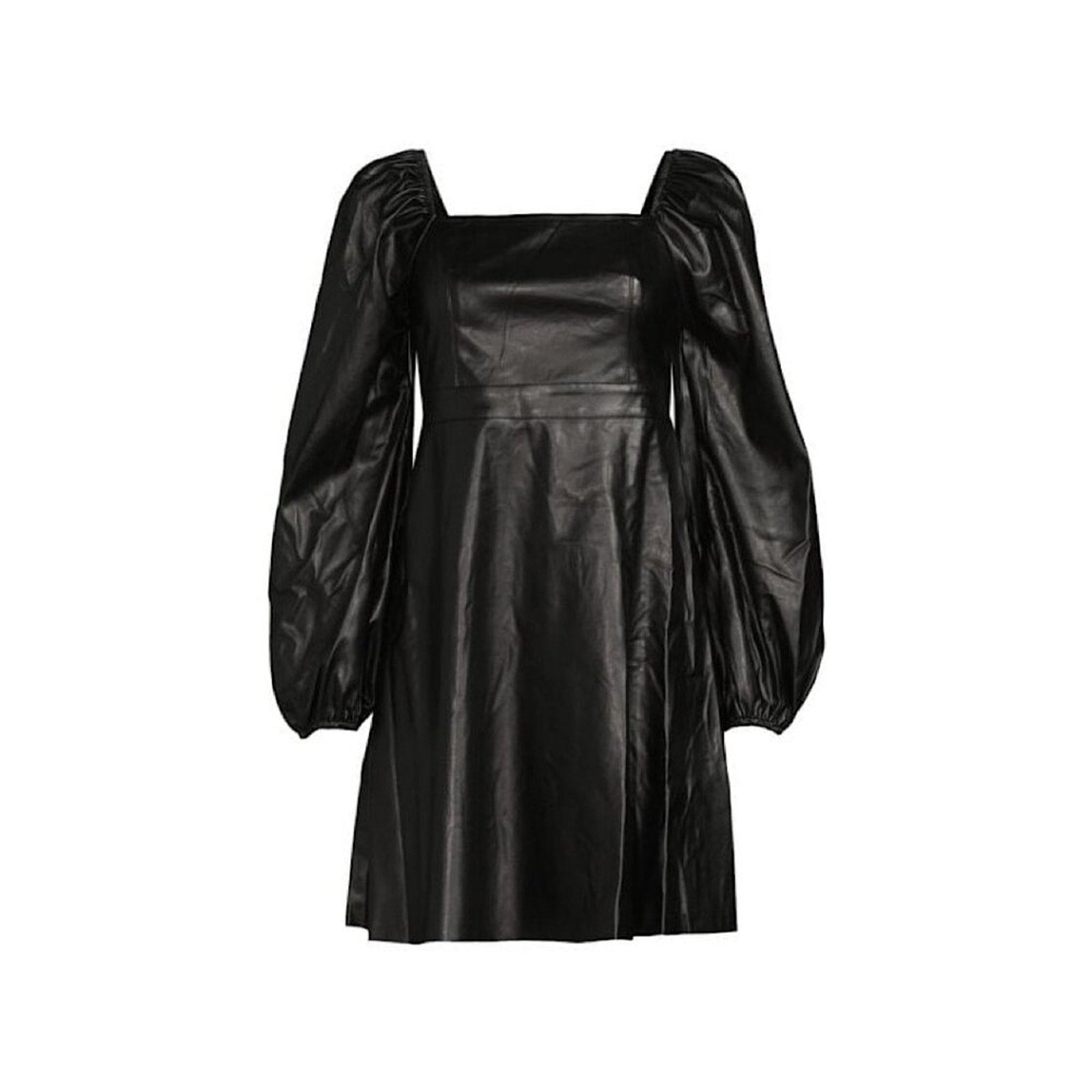 A176 • Faux Leather Puff Sleeve Mini Dress