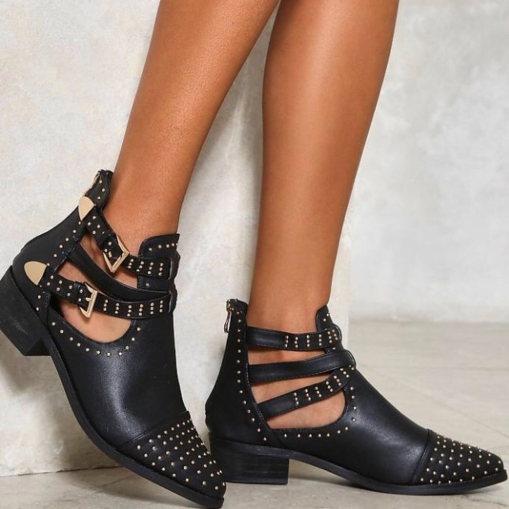 A072 • Studded Vegan Leather Ankle Booties