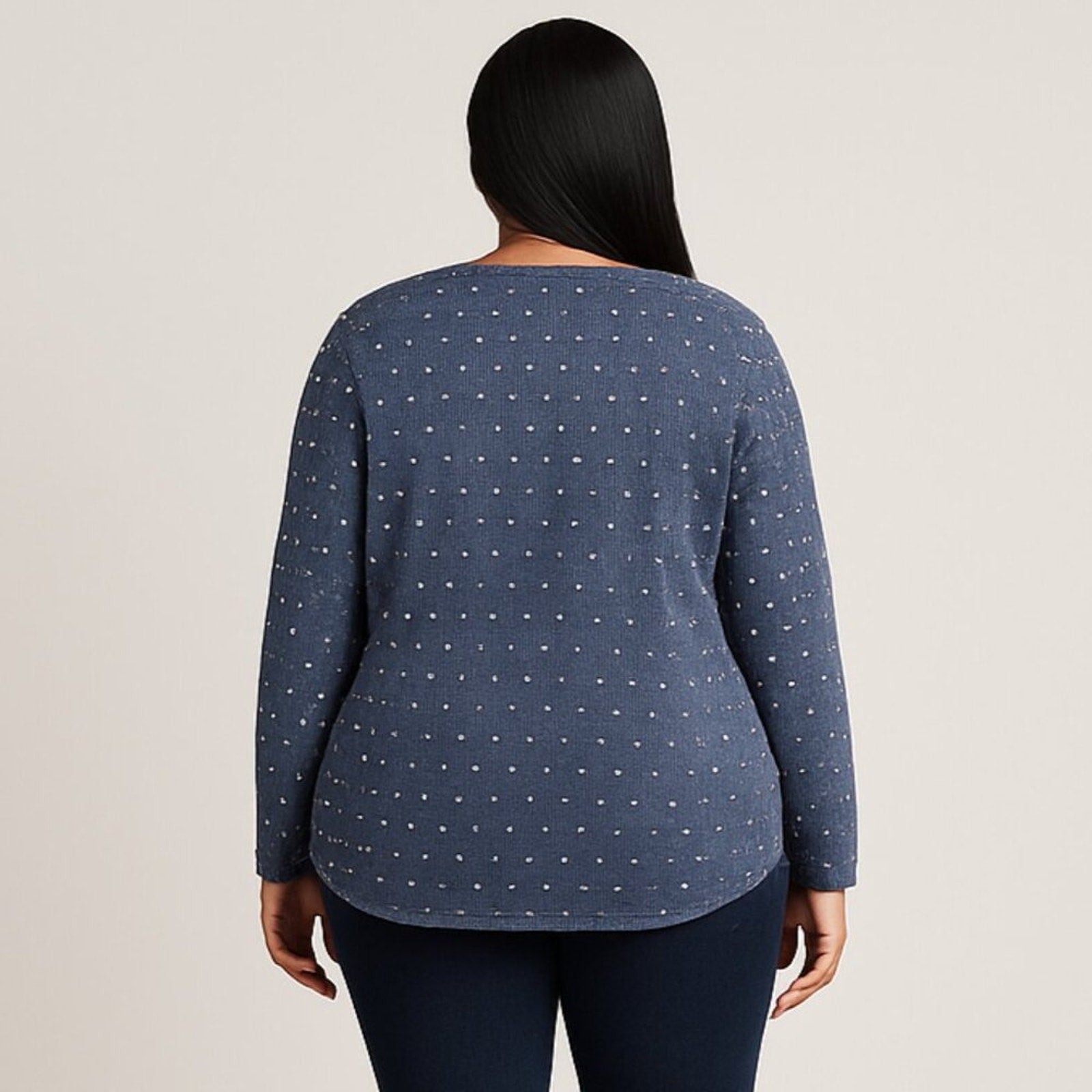 A412 • Navy Textured Polka Dot Button Cardigan