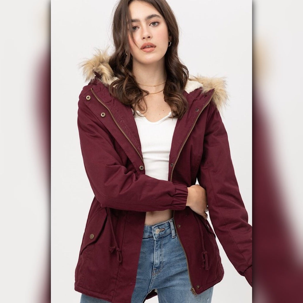 A233 • Faux Fur Hooded Sherpa-Lined Parka Jacket