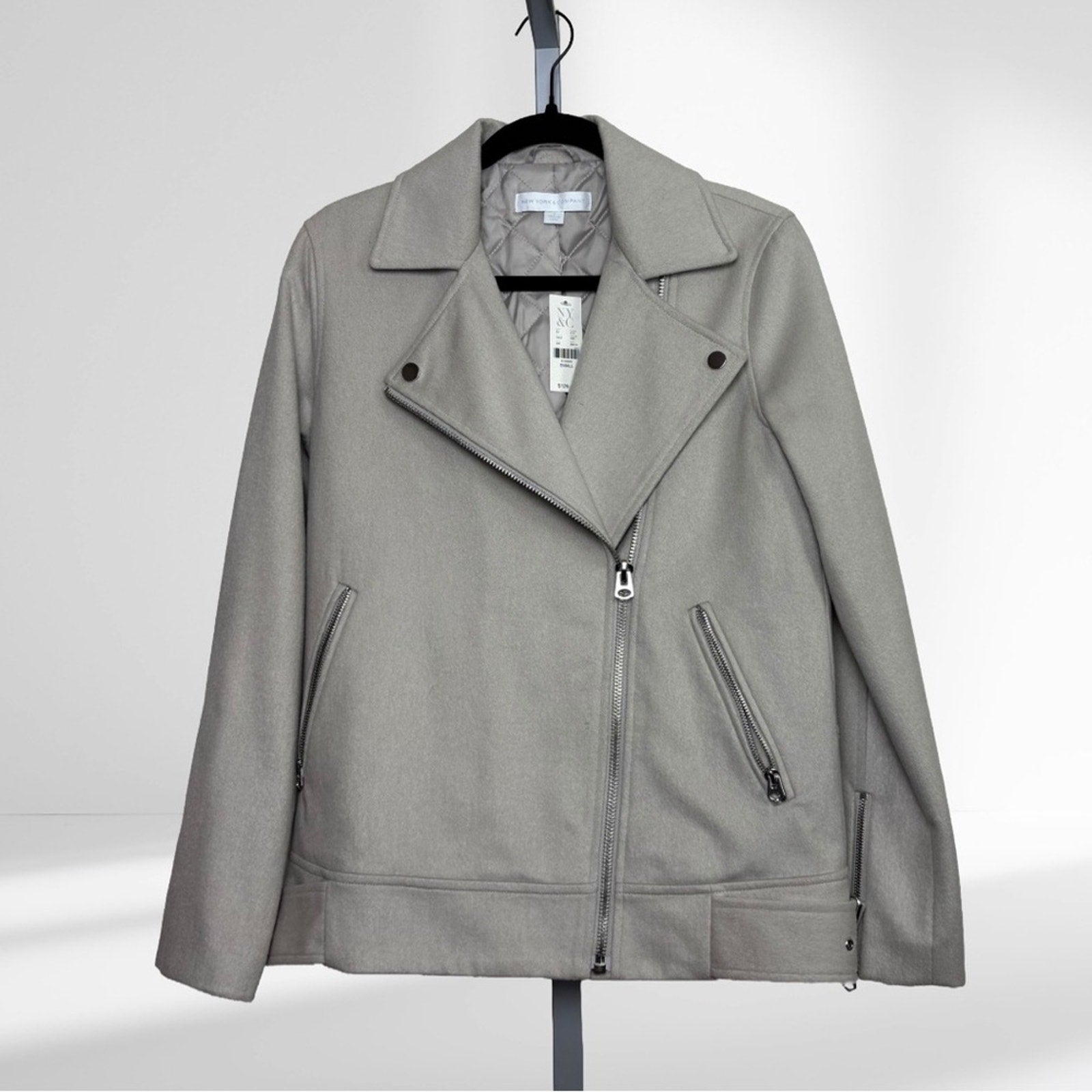 A495 • Wool Blend Moto Jacket with Quilted Lining