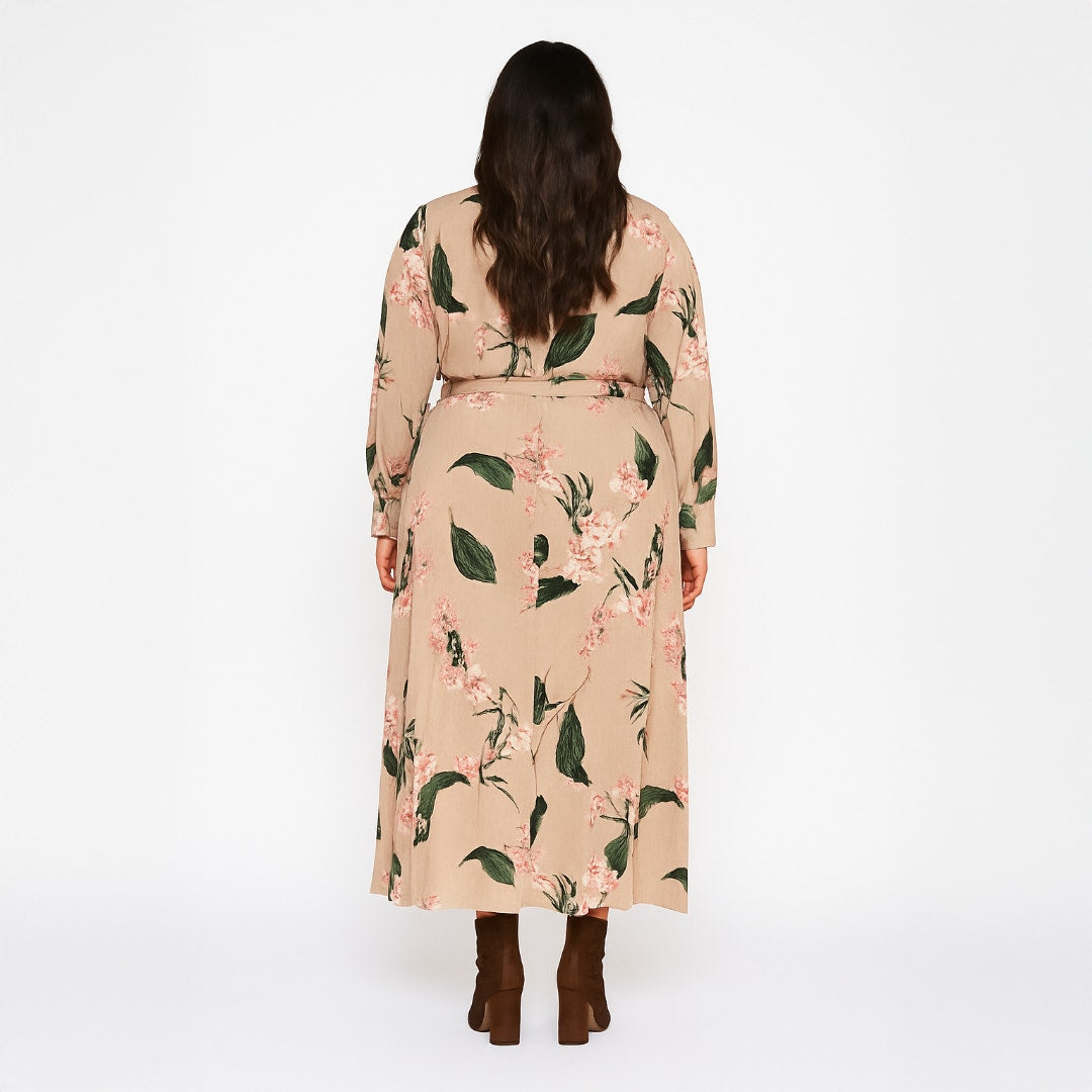 A508 • Neutral Floral Button-Front Maxi Dress