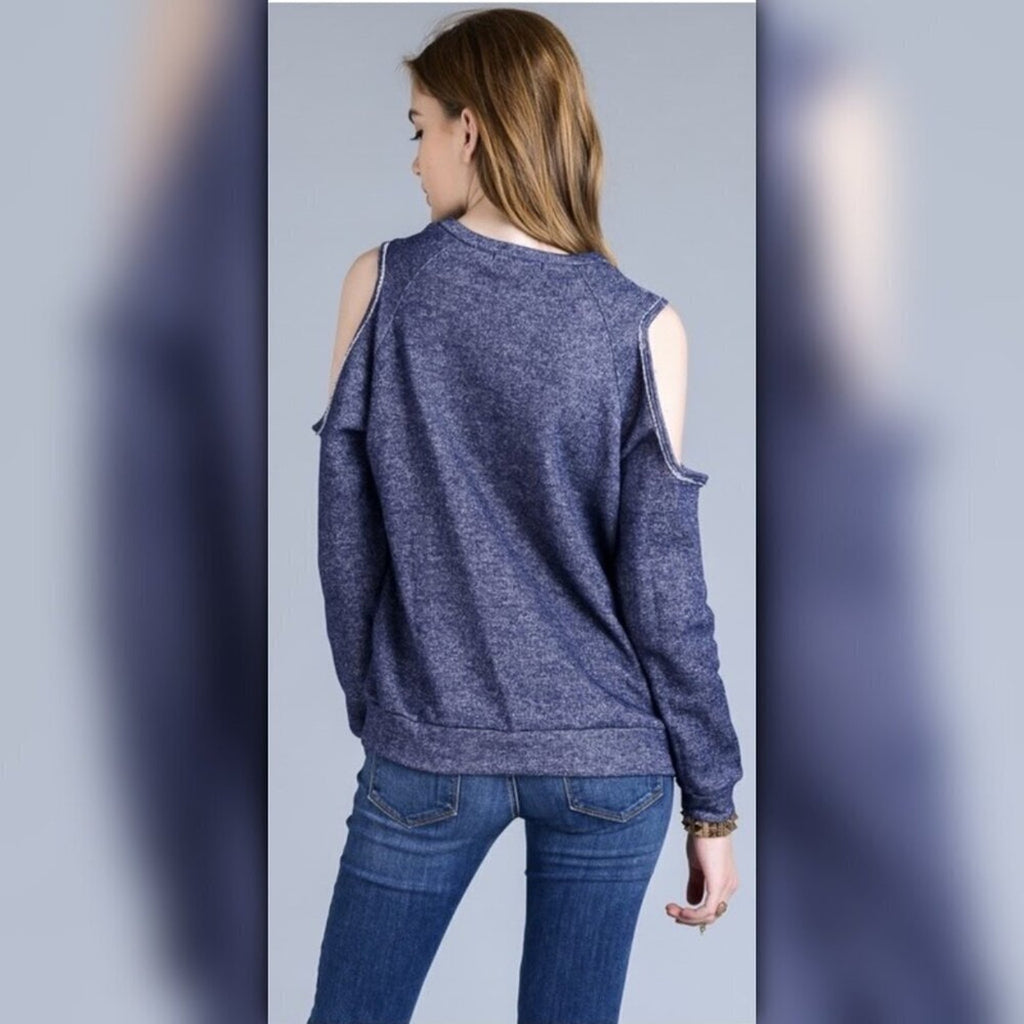 A067-A • Cold Shoulder Crew Neck Pullover Sweater