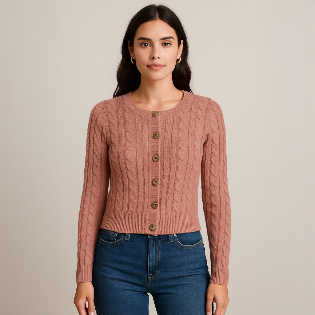 A303 • Cable Knit Button-Front Cropped Cardigan