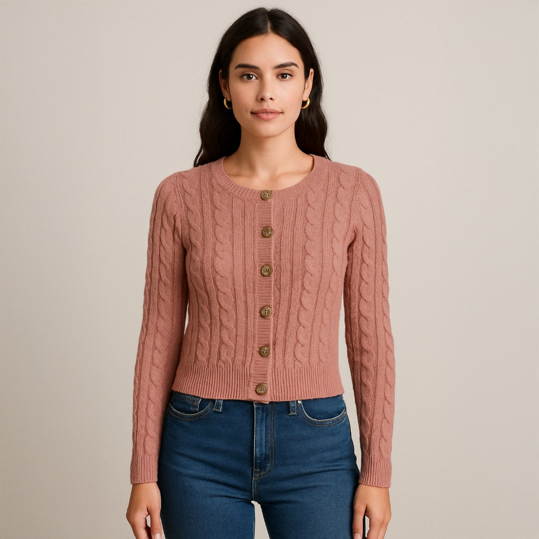 A303 • Cable Knit Button-Front Cropped Cardigan