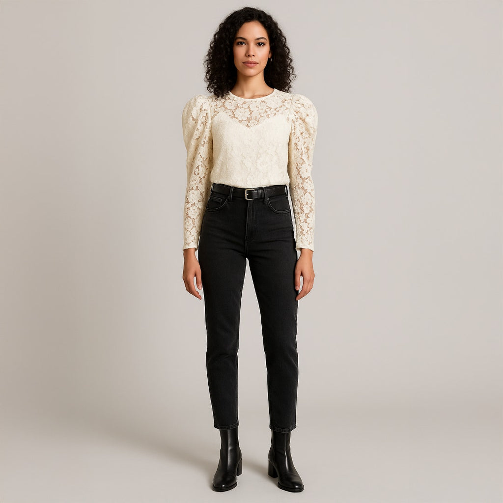 A503 • Express Cream Lace Puff Sleeve Blouse