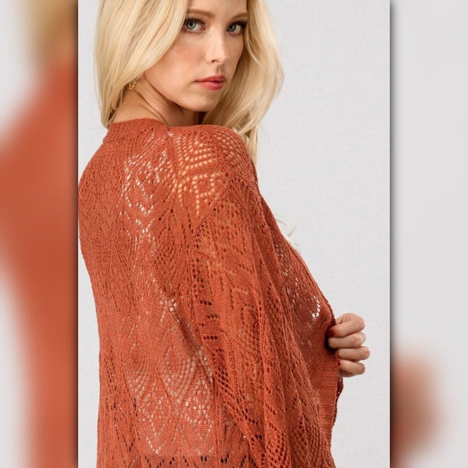 A713 ◾Lace Bell Sleeve Crochet Cardigan