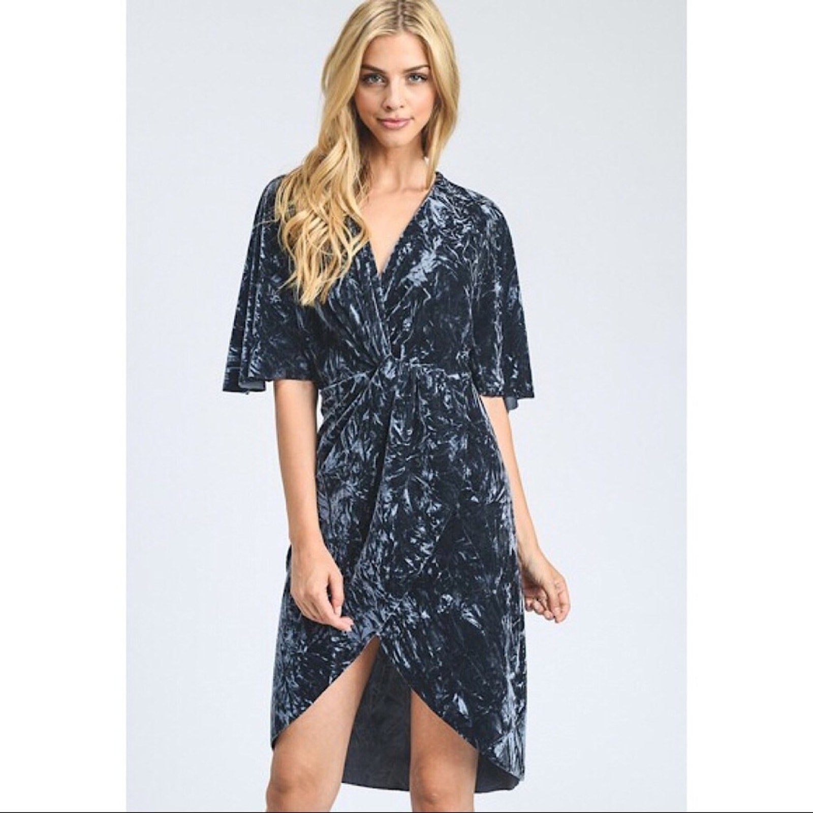 A075 ◾ Crushed Velvet Kimono Wrap Dress