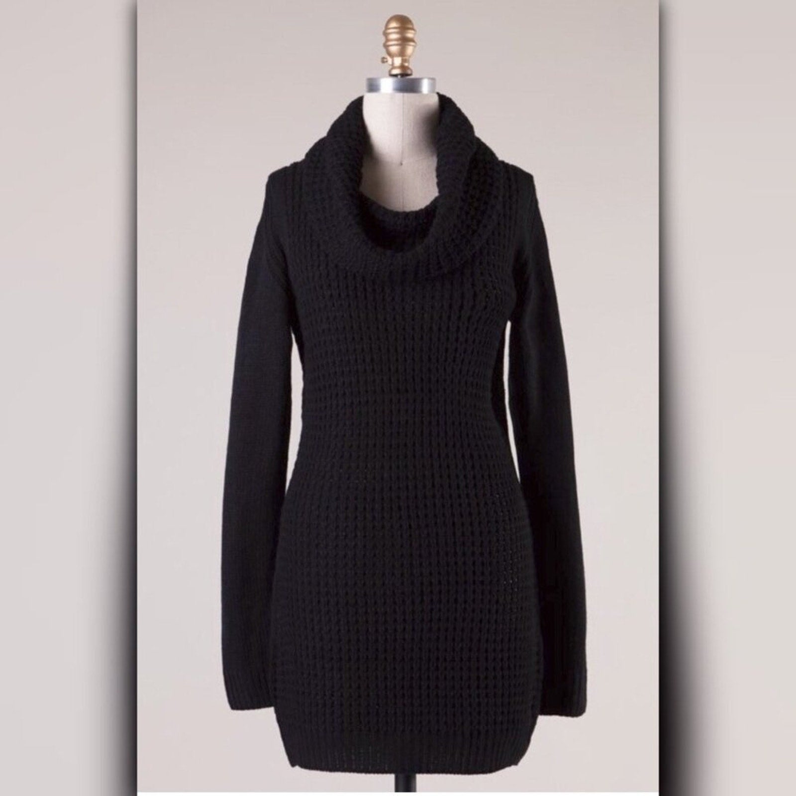 A308 • Black Cowl Neck Cable Knit Tunic Sweater Dress