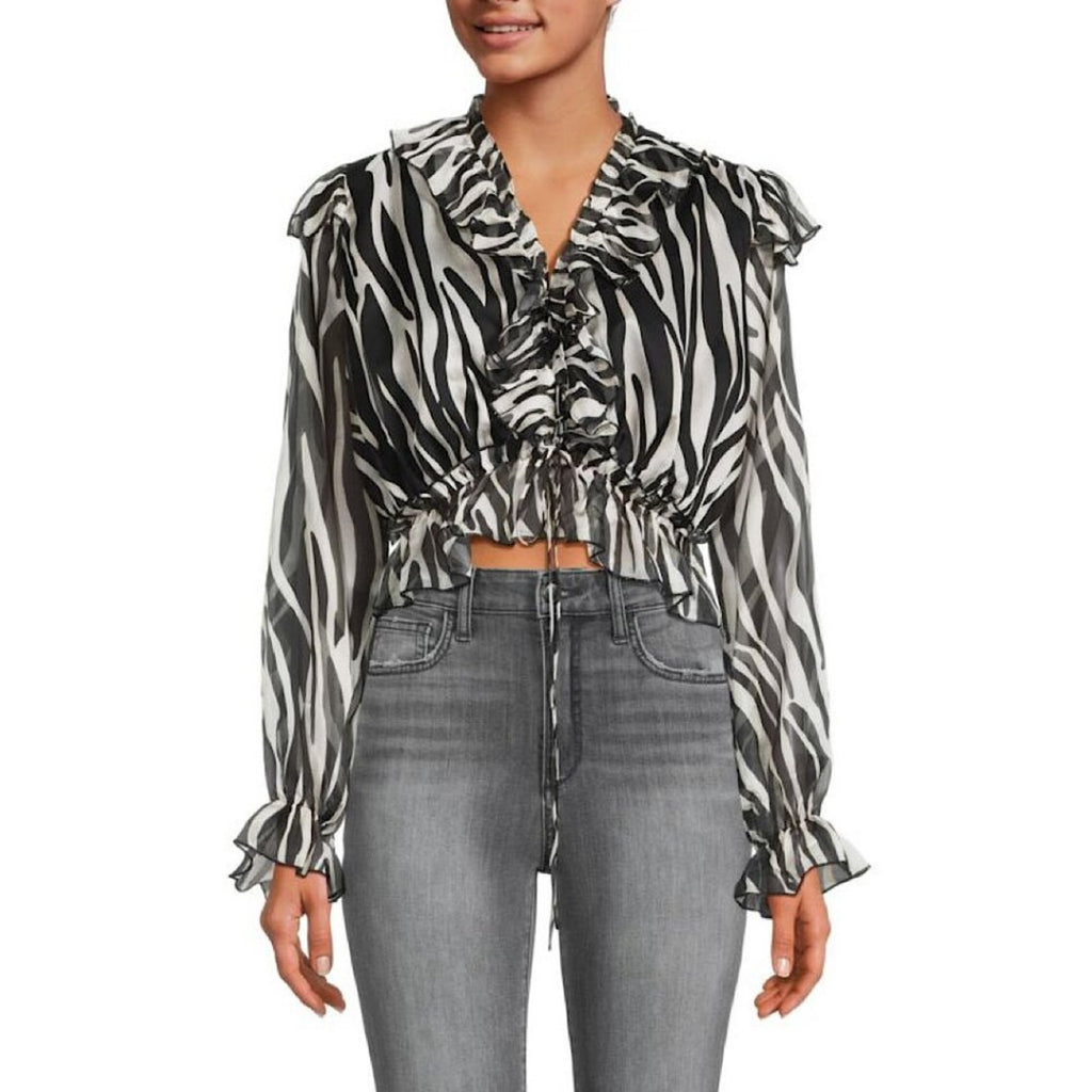A177 • Sheer Ruffle Zebra Print Blouse